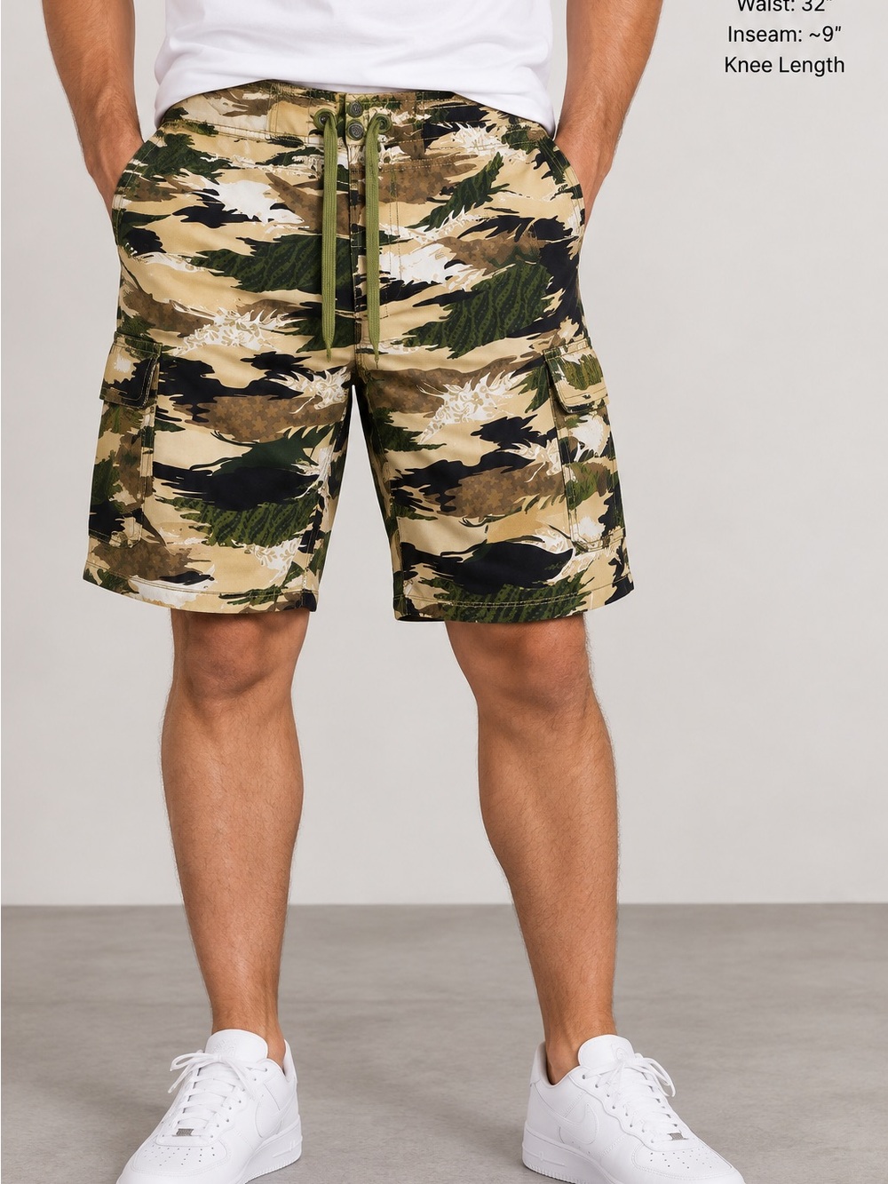 No Boundaries Men's Camo Cargo Shorts - Green/Tan/Black/White